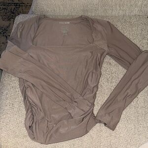 Pink Rose Long Sleeve Square Neck Top — Taupe